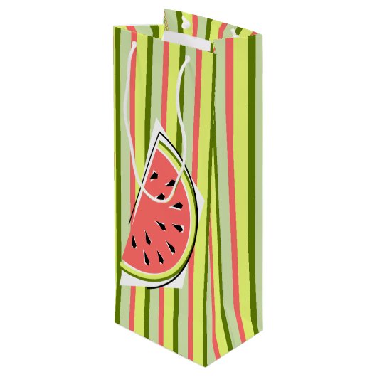 Watermelon Slice Stripe Classic Wijn Cadeautas (Achterkant Gekanteld)