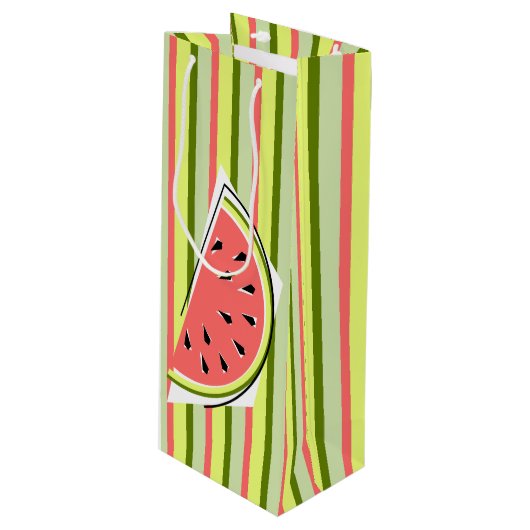 Watermelon Slice Stripe Classic Wijn Cadeautas (Voorkant Gekanteld)
