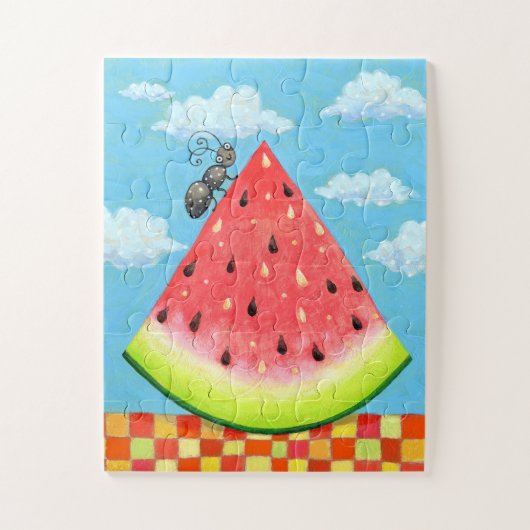 Watermelon Slice w. Ant Funny Whimsical Summer Legpuzzel (Verticaal)