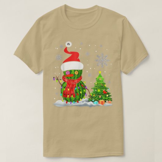 Watermelon Snowman Kerstmis Light Santa Hat Xmas T-shirt (Design voorkant)