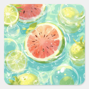 Watermelon Splash Vierkante Sticker