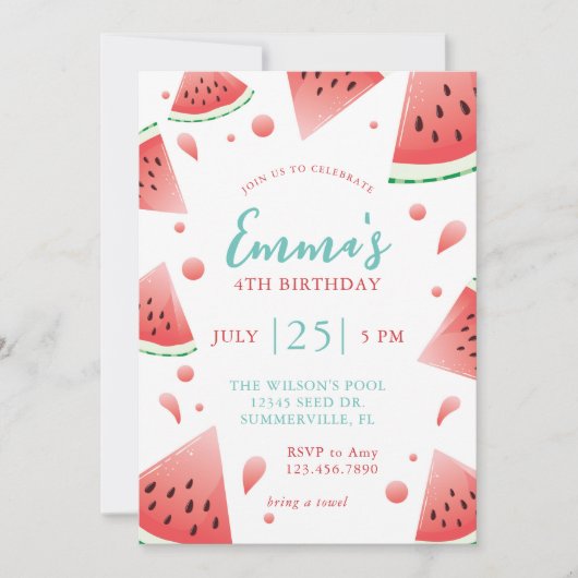 Watermelon Splash Zomer Verjaardagsfeest Kaart (Voorkant)