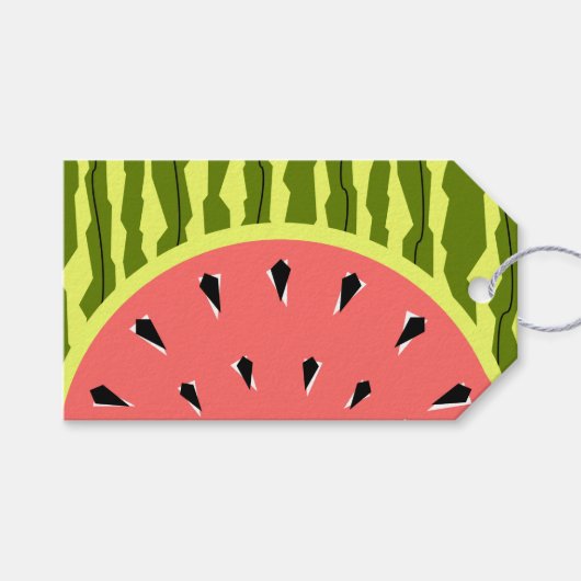 Watermelon Stripe Pink Happy Birthday label Cadeaulabel (Voorkant (Horizontaal))