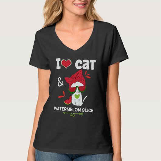 Watermelon Summer  Cat Sunglasses  Watermelon T-shirt (Voorkant)