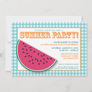 Watermelon Summer Cookout/BBQ Invitation (aqua) Kaart
