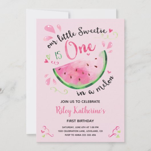 Watermelon Summer First Birthday Invitation Kaart (Voorkant)