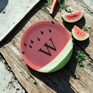 Watermelon Summer Picnic BBQ Monogrammed Papieren Bordje
