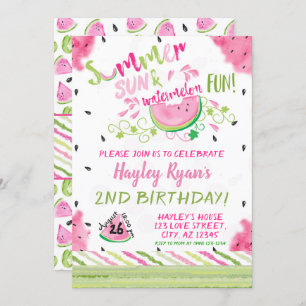 Watermelon Summer Sun Fun Any Age Birthday Invite Kaart