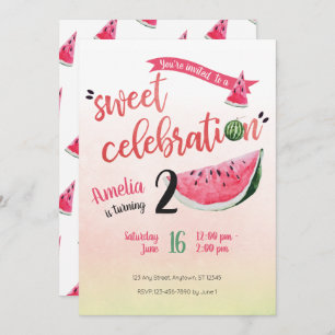 Watermelon Sweet Celebration Birthday Invite Kaart