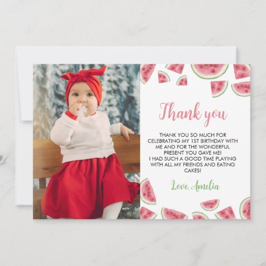 Watermelon Verjaardag Foto Dank u kaart (Voorkant)