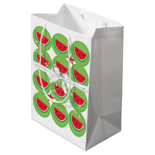 Watermelon White Bow-kerstcadeaus Medium Cadeauzakje (Achterkant Gekanteld)