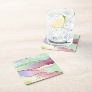 Watermelonagaat Neo Mint Green en Cassis Pink Kartonnen Onderzetters