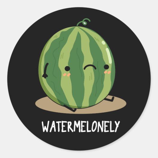 Watermelonely Funny Watermelon Fruit Pun Dark BG Ronde Sticker (Voorkant)