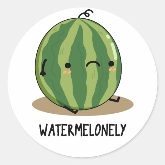 Watermelonely Funny Watermelon Fruit Pun Ronde Sticker (Voorkant)