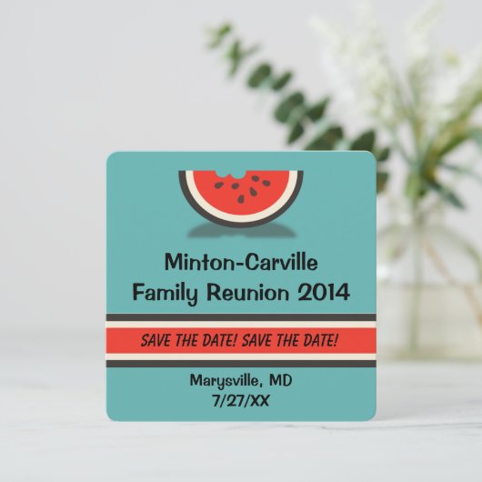 Watermelonfamilie Reunion Save the Date (Staand voorkant)