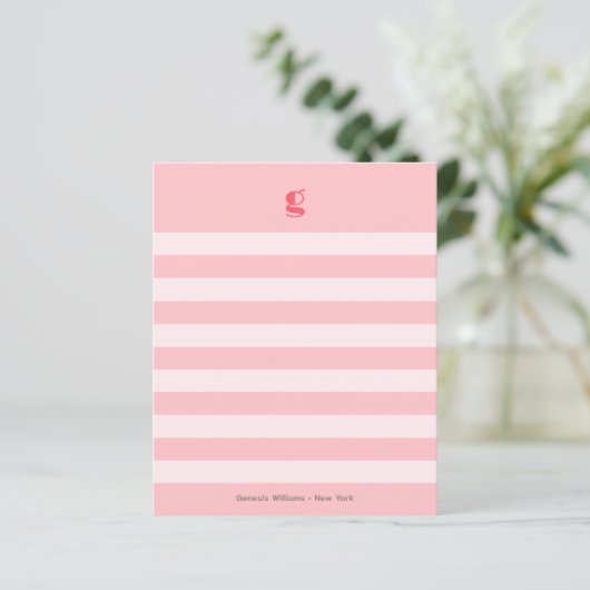 Watermelonmonogram Naam Stripes Budget Note Card (Staand voorkant)