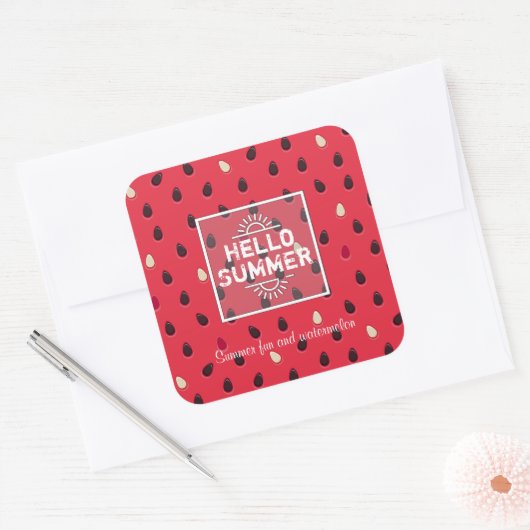 Watermelonpatroon, zomertijd | Gepersonaliseerd Vierkante Sticker (Envelop)