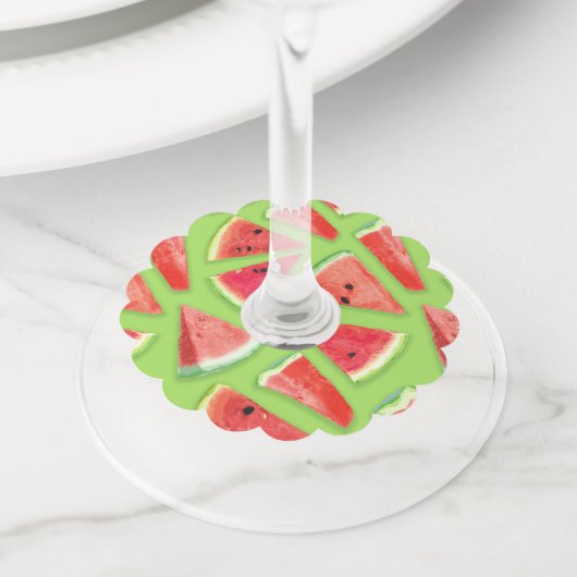 Watermelonpatrooncreatie 3 wijnglaslabel (Dichtbij)