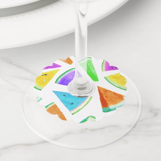 Watermelonpatrooncreatie 6 wijnglaslabel (Dichtbij)