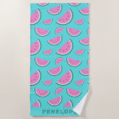 Watermelonvruchtpatroon Turquoise Personeelsformat Strandlaken (Voorkant)