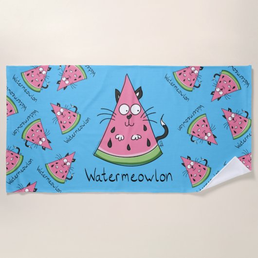 Watermeowlon Watermeloen Kat Funny Beach Towel Strandlaken (Voorkant)