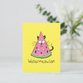 Watermeowlon Watermeloen Kat Funny Briefkaart (Staand voorkant)