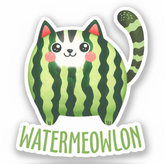 WATERMEOWLON Watermeloen Pun Funny Cat Sticker (Voorkant)