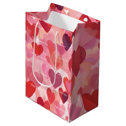 Watermerk Pink Love Happy Valentine's Day Medium Cadeauzakje (Voorkant Gekanteld)