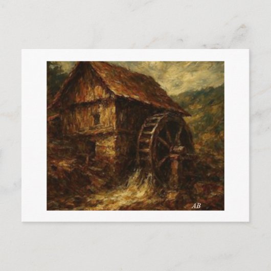 Watermolen bij de beek, briefkaart (Voorkant)