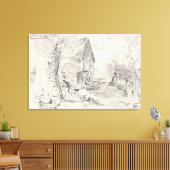 Watermolen bij Newbury (potlood) Canvas Afdruk (Insitu (Woonkamer))