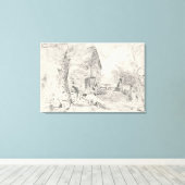 Watermolen bij Newbury (potlood) Canvas Afdruk (Insitu (Houten vloer))