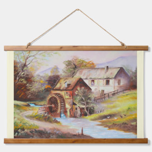 Watermolen op het platteland hangend wandkleed