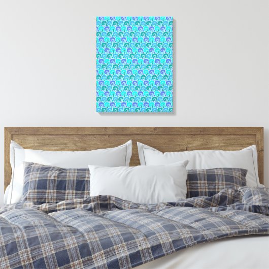Wateroceaangolven in blauw Nautical Beach Pattern Canvas Afdruk (Insitu (Slaapkamer))