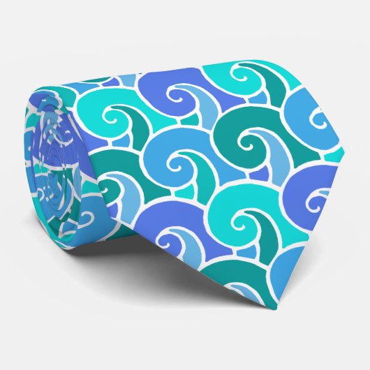 Wateroceaangolven in blauw Nautical Beach Pattern Stropdas (Opgerold)