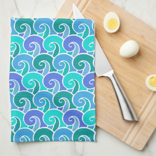 Wateroceaangolven in blauw Nautical Beach Pattern Theedoek (Quarter Fold)