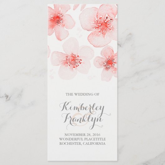 Waterolor Bloem Botanische Roze Trouwprogramma's Programmakaart (Voorkant)