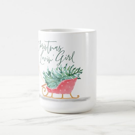 Waterolor Kerstmis Lovin' Girl Pulling Sleigh Koffiemok (Center)