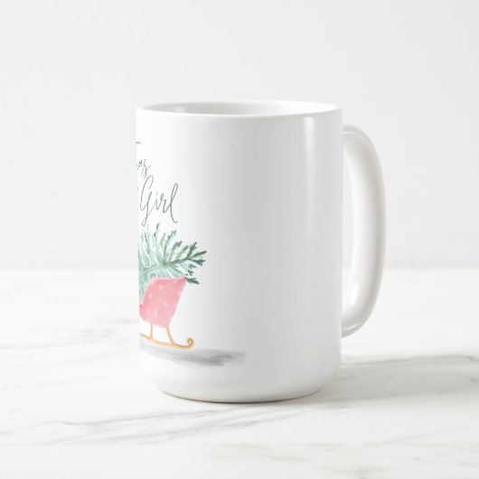 Waterolor Kerstmis Lovin' Girl Pulling Sleigh Koffiemok (Voorkant rechts)