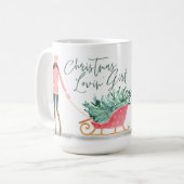 Waterolor Kerstmis Lovin' Girl Pulling Sleigh Koffiemok (Voorkant links)