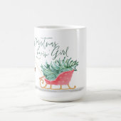 Waterolor Kerstmis Lovin' Girl Pulling Sleigh Koffiemok (Center)