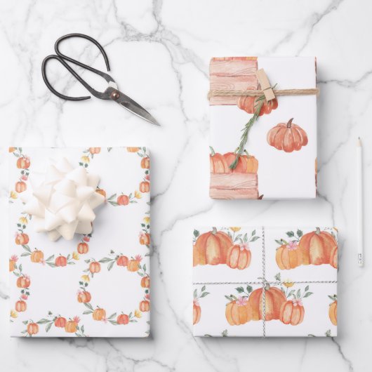 Waterolor Pumpkins Herfst Autumn Wrapping Paper (Voorkant)