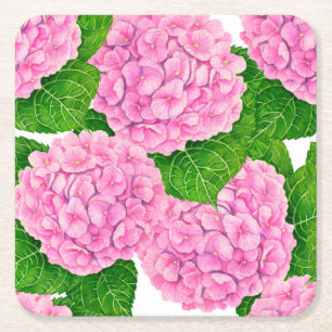 Waterolorpatroon van de hydrangea hortensia kartonnen onderzetters