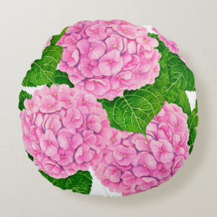 Waterolorpatroon van de hydrangea hortensia rond kussen