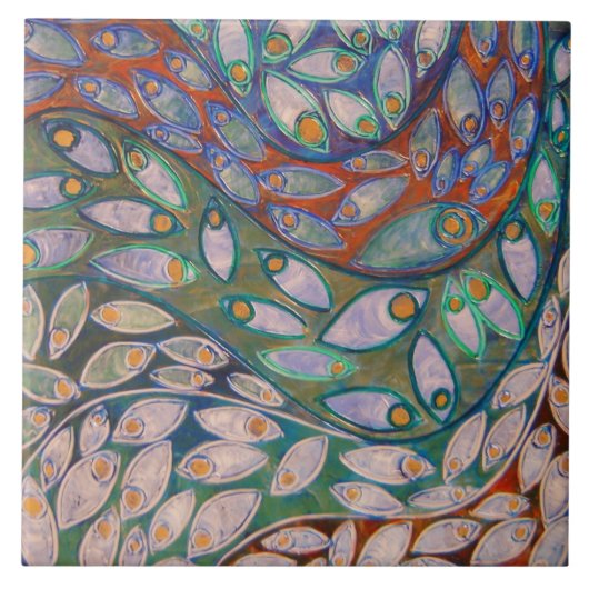 "Waterpacocks" (schilderij) Tegeltje (Voorkant)