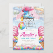 Waterpark Birthday Lifeguard Chair & Pool Fun Kaart (Voorkant)