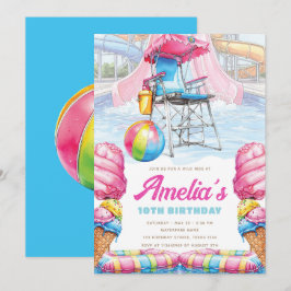 Waterpark Birthday Lifeguard Chair & Pool Fun Kaart
