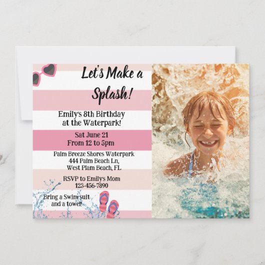 Waterpark Birthday Pool Summer Girly Birthday Kaart (Voorkant)