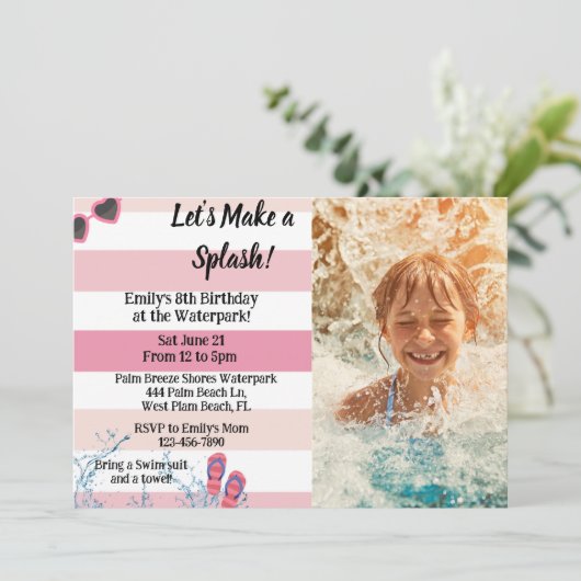 Waterpark Birthday Pool Summer Girly Birthday Kaart (Staand voorkant)