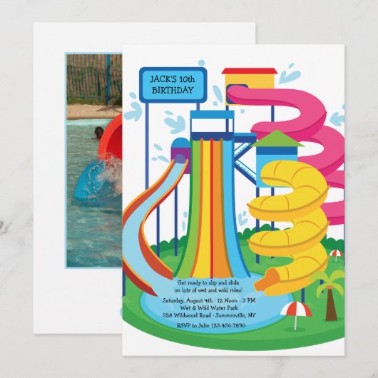 Waterpark Foto uitnodiging (Voorkant / Achterkant)