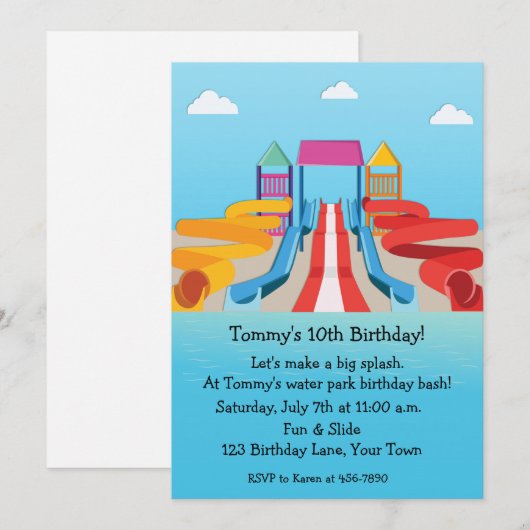 Waterpark Fun Birthday Kaart (Voorkant / Achterkant)